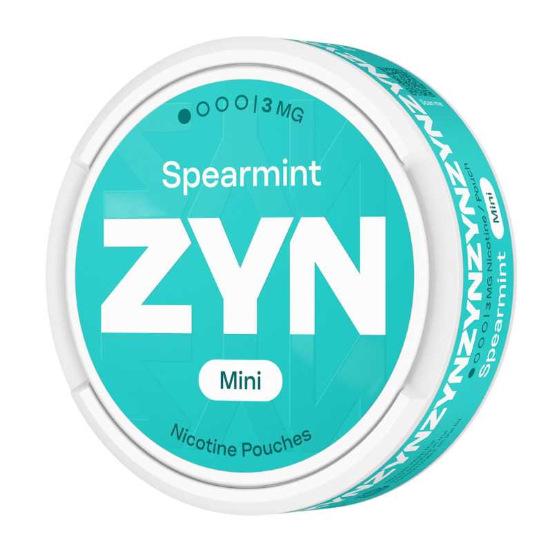ZYN Spearmint Mini nicotine pouches packaging on a white background